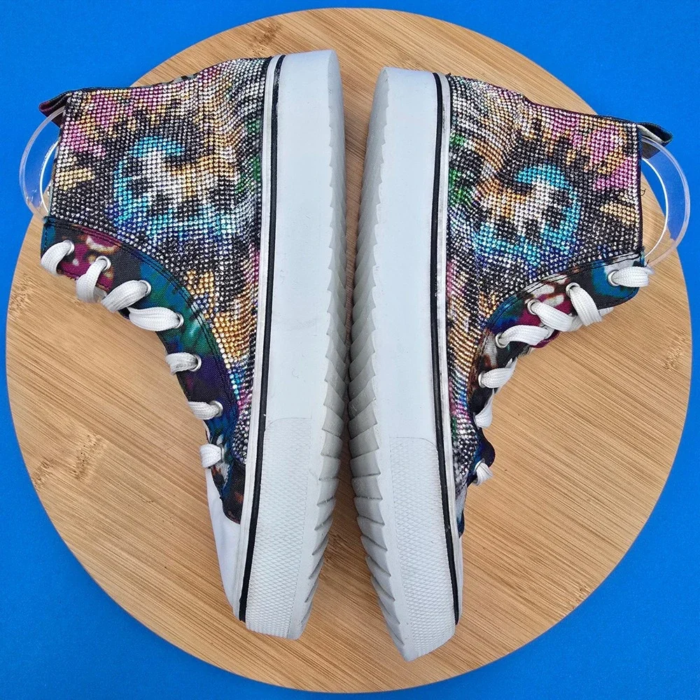 Steve Madden Jshake‎ High Top Rhinestone Side Zip Sneakers Colorful Shoes 5M